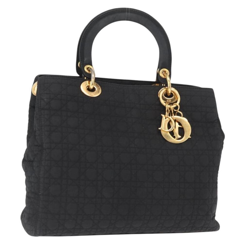 Christian Dior Lady Dior Canage Hand Bag Nylon Black Gold Auth bs32111 - Picture 1 of 16